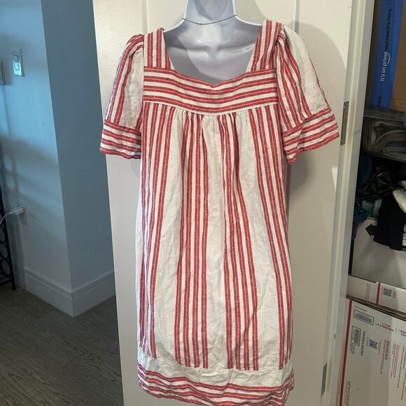 Old Navy Linen Dress Size Small Red Striped Midi 4th of July Americana Coastal - Picture 4 of 14